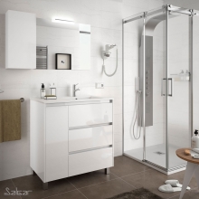 Conjunto Completo Baño Salgar ARENYS 855 |  85126 - Blanco Brilo puerta izquierda - mueble + lavabo porcelana + espejo y aplique LED