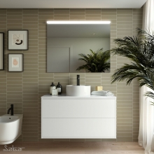 Conjunto Completo Baño Salgar Optimus 1000 | 90884 - Blanco Mate - 2 cajones - mueble + lavabo porcelana + espejo y aplique