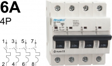 Interruptor Automtico RV30 - 6KA, 4 Polos  - intensidad 6A Curva C