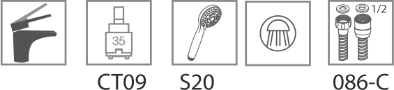 Monomando para ducha con columna con rociador 200x200mm - GIR25448C