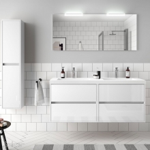 Conjunto Completo Baño Salgar NOJA 1400 | 85093 - Blanco Brillo - mueble + lavabo porcelana + espejo y aplique LED