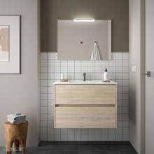 Conjunto Completo Baño Salgar NOJA 900 | 85072 - Roble Caledonia - mueble + lavabo porcelana + espejo y aplique LED