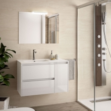 Conjunto Completo Baño Salgar NOJA 855 | 85050 - Blanco - mueble + lavabo porcelana + espejo y aplique LED