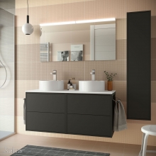 Conjunto Completo Baño Salgar Optimus 1200 | 90891 - Negro Mate - 2 cajones - mueble + lavabo porcelana + espejo y aplique