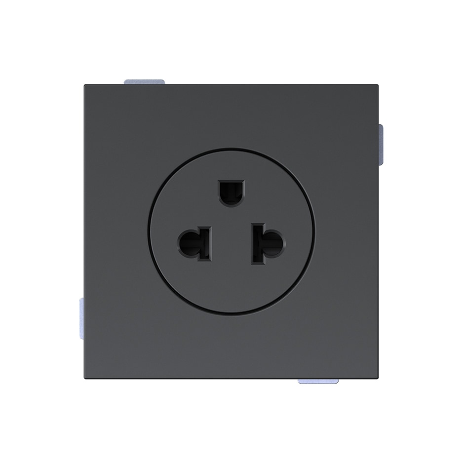 Base de enchufe euroamericana modular 16A 127/250 V~ con sistema de embornamiento a tornillo negro mate | Simon 360 negro mate