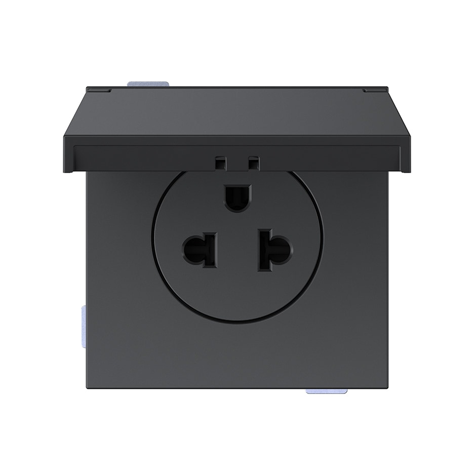 Base de enchufe euroamericana modular 16A 127/250 V~ con sistema de embornamiento a tornillo IP44 negro mate | Simon 360 negro mate