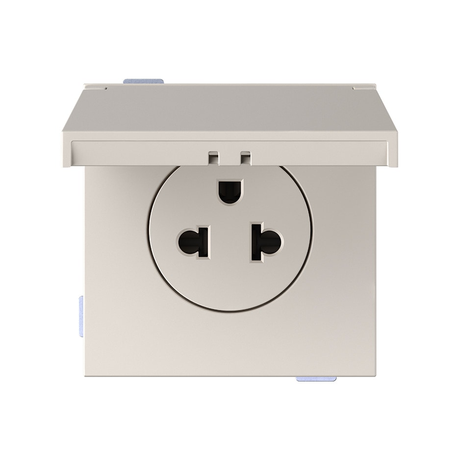 Base de enchufe euroamericana modular 16A 127/250 V~ con sistema de embornamiento a tornillo IP44 arena mate | Simon 360 arena mate