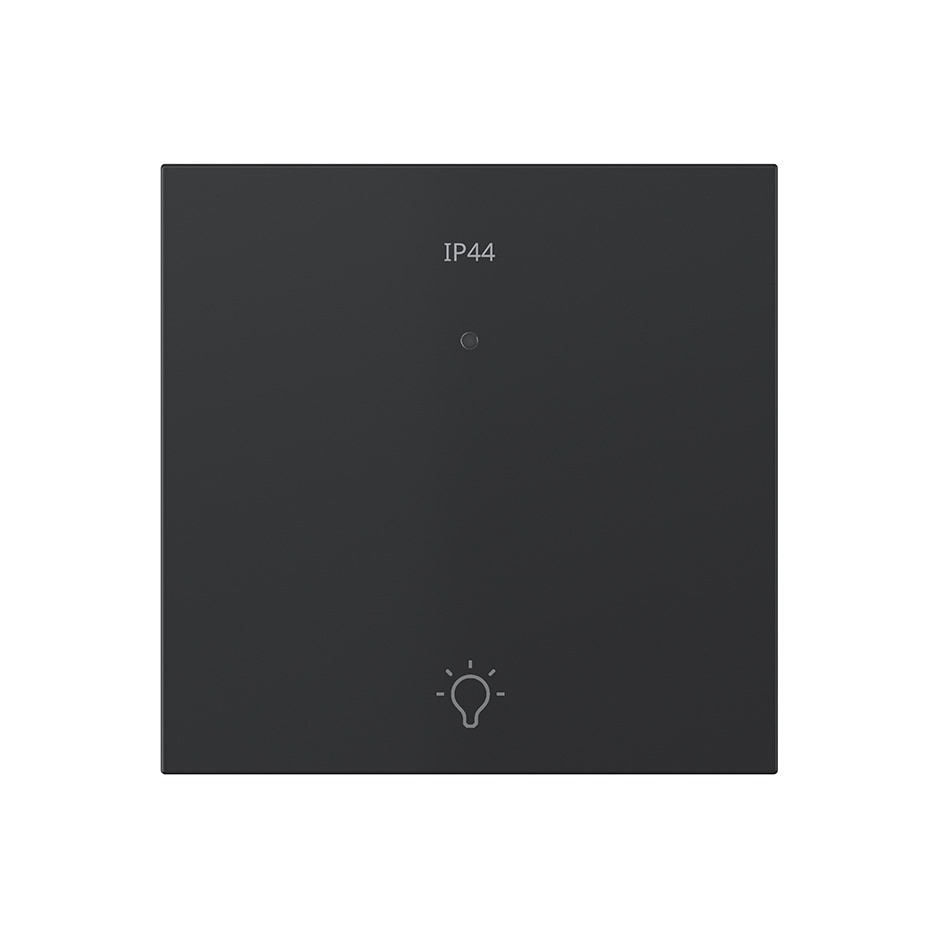 Tecla individual con visor y con grabado luz IP44 pulsante negro mate | Simon 360 negro mate