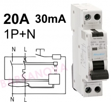Interruptor diferencial Combinado 1 módulo RV315 - Sens. 30mA - Ints. 20A