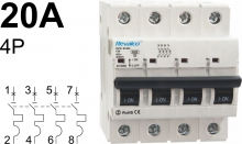 Interruptor Automtico RV30 - 6KA, 4 Polos  - intensidad 20A Curva C