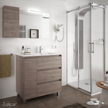 Conjunto Completo Baño Salgar ARENYS 855 | 85130 - Roble Eternity puerta izquierda - mueble + lavabo porcelana + espejo y aplique LED