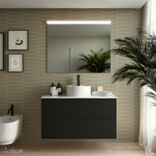 Conjunto Completo Baño Salgar Optimus 1000 | 90885 - Negro Mate - 2 cajones - mueble + lavabo porcelana + espejo y aplique