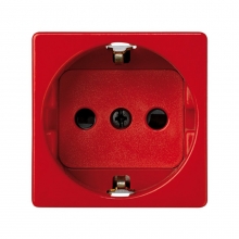 ref. 27432-68 | Base Simon 27 2P toma tierra lateral schuko+seguridad rojo