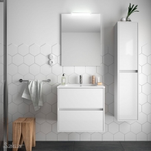 Conjunto Completo Baño Salgar NOJA 600 | 85024 - Blanco - mueble + lavabo porcelana + espejo y aplique LED