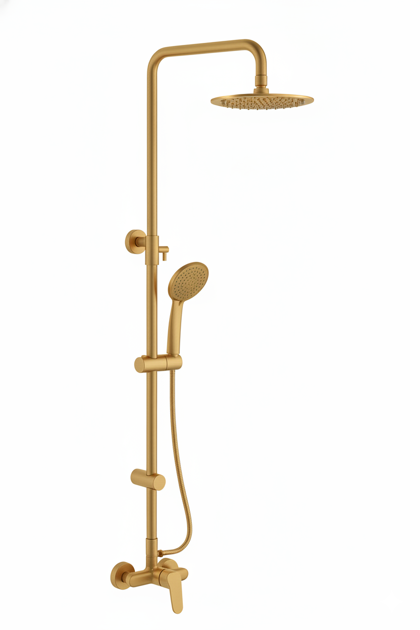 Monomando ducha columna 2V. Avance telesc. Roc. Red. 250mm INOX Dorado cepillado AVA37647TG Griferias Borras