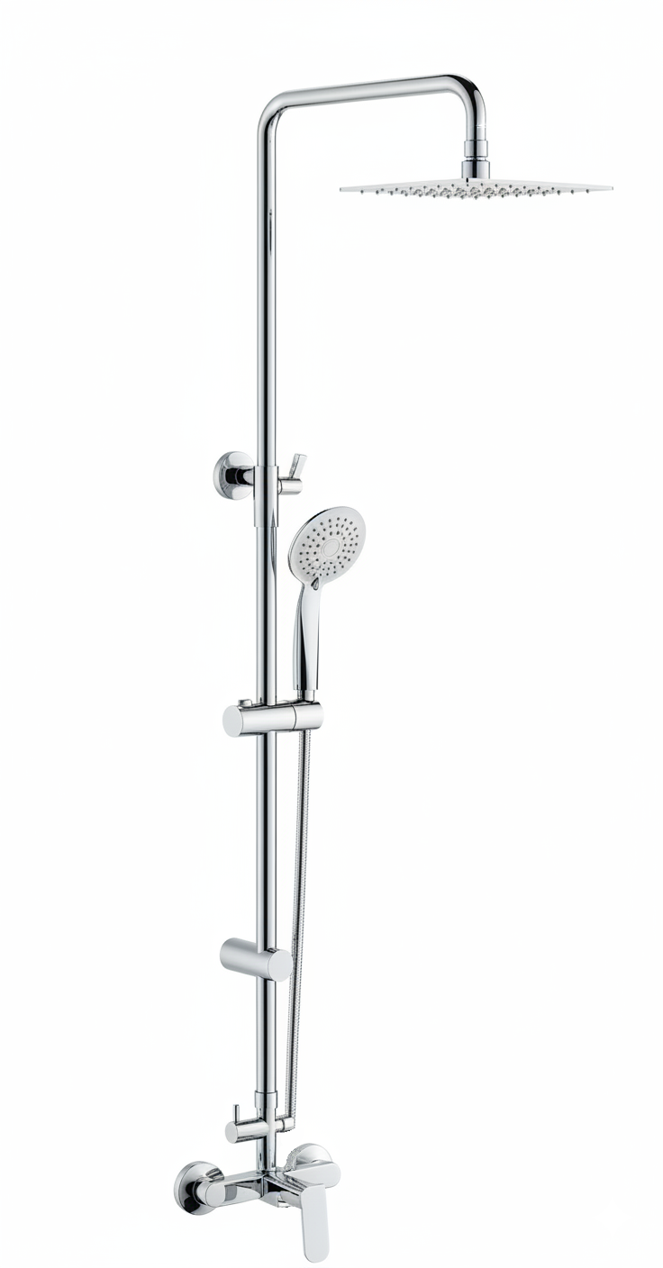 Monomando ducha columna 2V. Avance telesc. roc. cuadrado. 250mm INOX cromado AVA37648C Griferias Borras