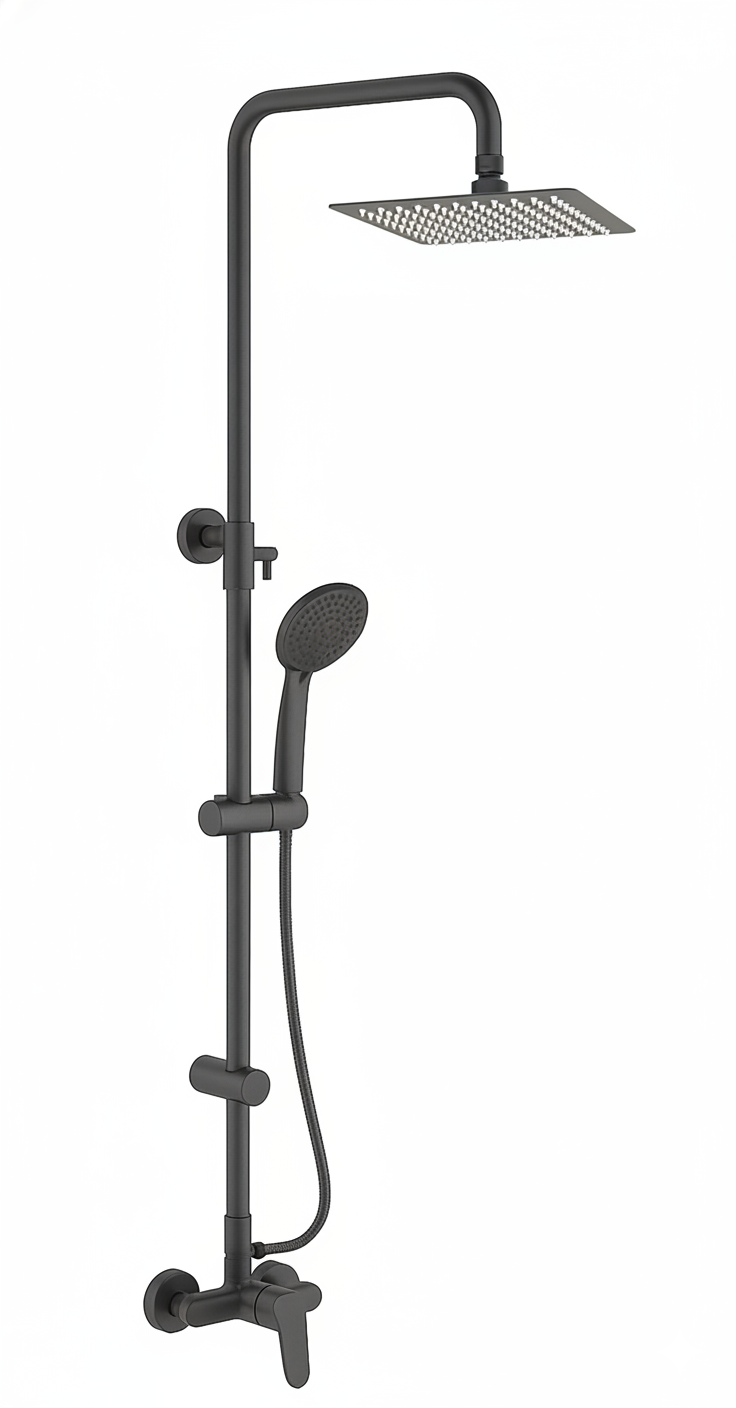 Monomando ducha columna 2V. Avance telesc. roc. cuadrado. 250mm INOX Grafito Cepillado AVA37648GR Griferias Borras