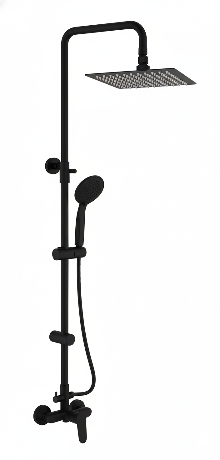 Monomando ducha columna 2V. Avance telesc. roc. cuadrado. 250mm INOX Negro mate AVA37648NM Griferias Borras