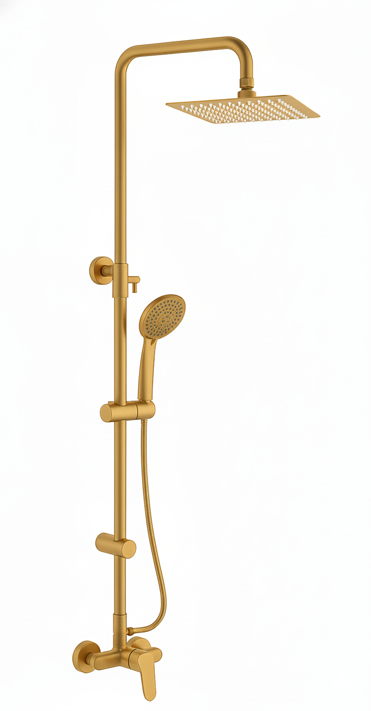 Monomando ducha columna 2V. Avance telesc. roc. cuadrado. 250mm INOX Dorado cepillado AVA37648TG Griferias Borras