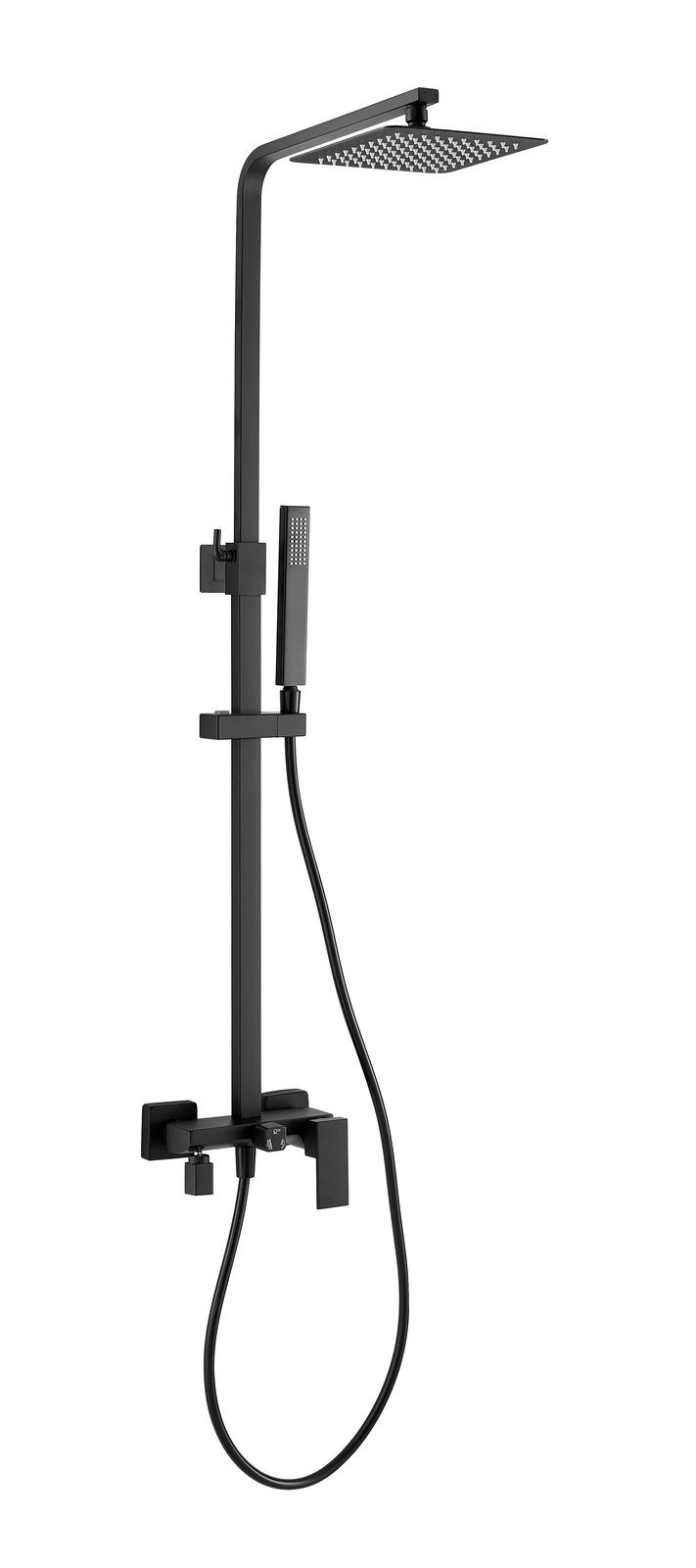 Monomando ducha columna 3V. Catania recta 3 salidas roc. Cuadr. 250mm INOX Negro mate CAT1794NM Griferias Borras