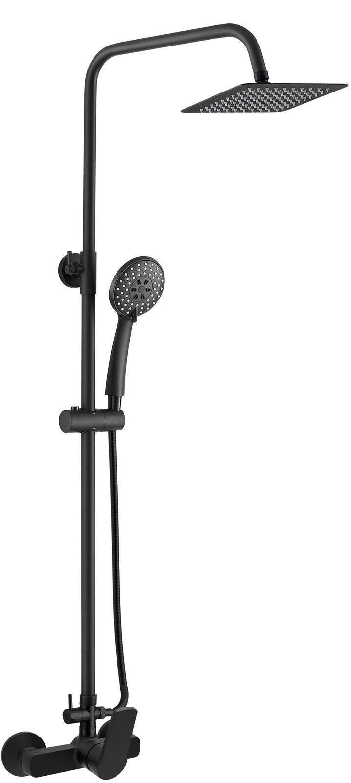Monomando ducha columna 2V. Dubai telesc. roc. cuadrado. 250mm INOX Negro mate DUB2948NM Griferias Borras