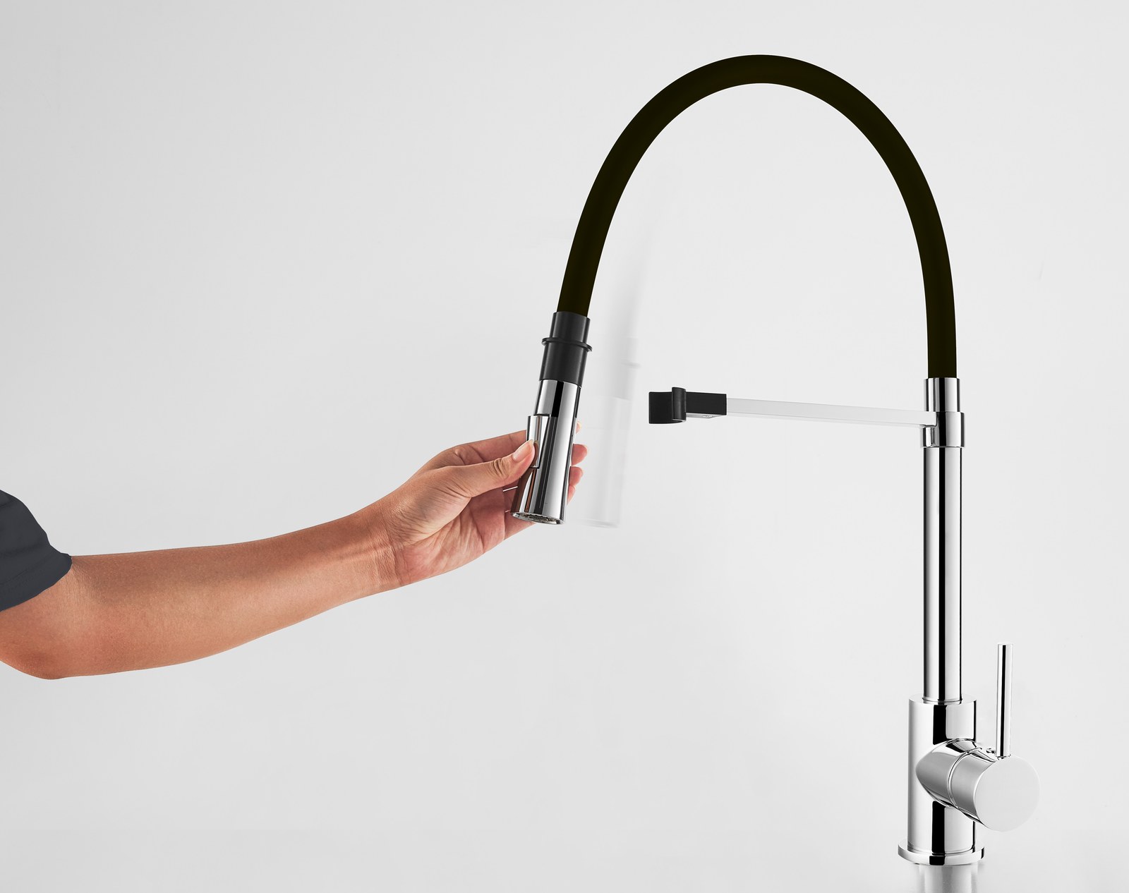 Monomando  Fregadero Cocina ca�o flexible crom Negro K43232CN Griferias Borras