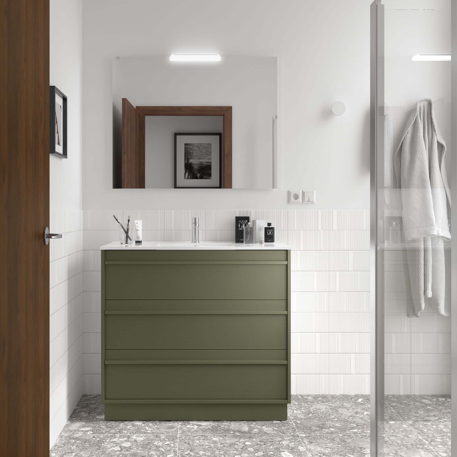105223 | Salgar | Conjunto Attila 100 3C Green Satin ( Mueble + Lavabo ...
