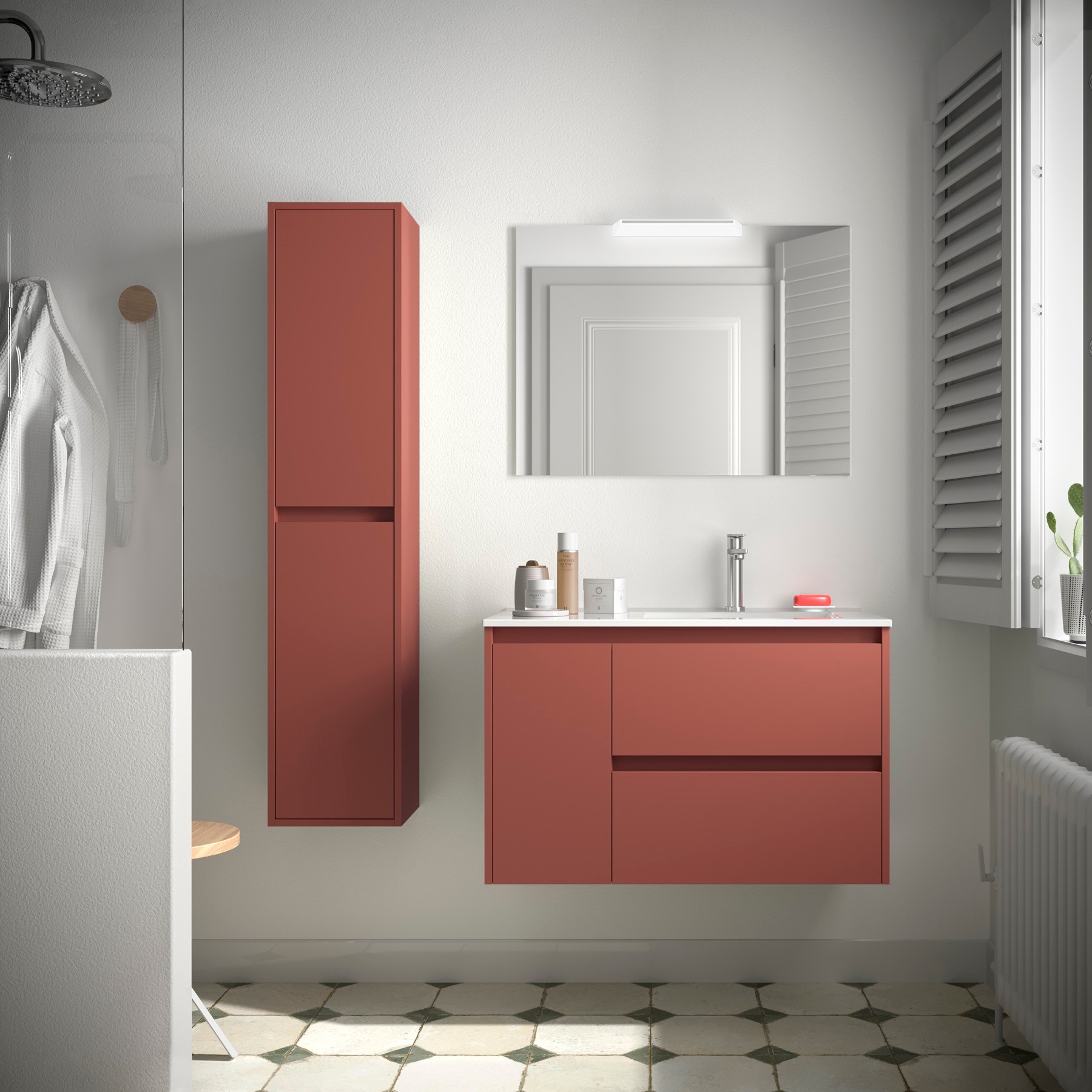 SALGAR - 113265 - Conjunto lavabo NOJA 85 izquierda 2 cajones rojo satinado (MLE)