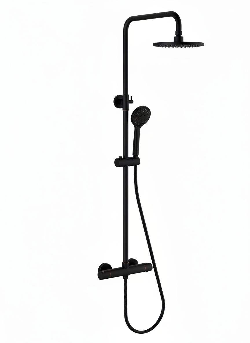 Termost�tica ducha columna 2V. THERM-BO telesc. Roc. Red. 250mm INOX Negro mate TAL607NM Griferias Borras