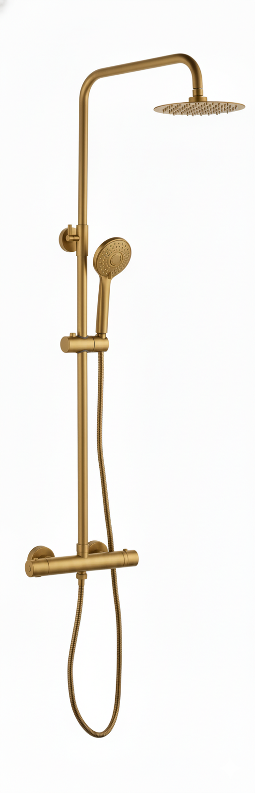 Monomando ducha columna 2V. UNI telesc. Roc. Red. 250mm INOX Dorado cepillado UNI1557-2TG Griferias Borras